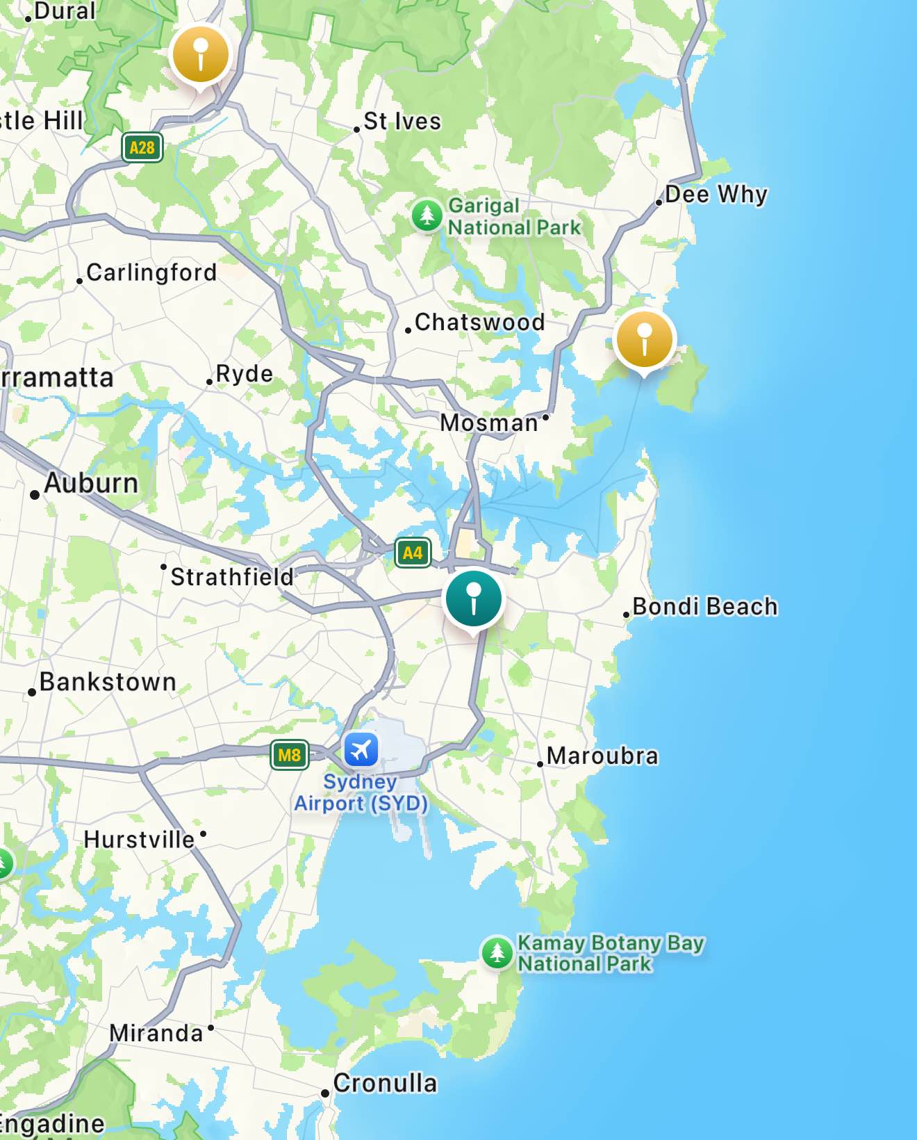 Apple Maps showing Sydney area